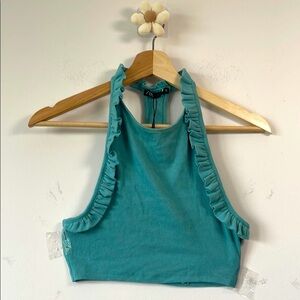 Zara Green Sleeveless Ruffled Crop Top